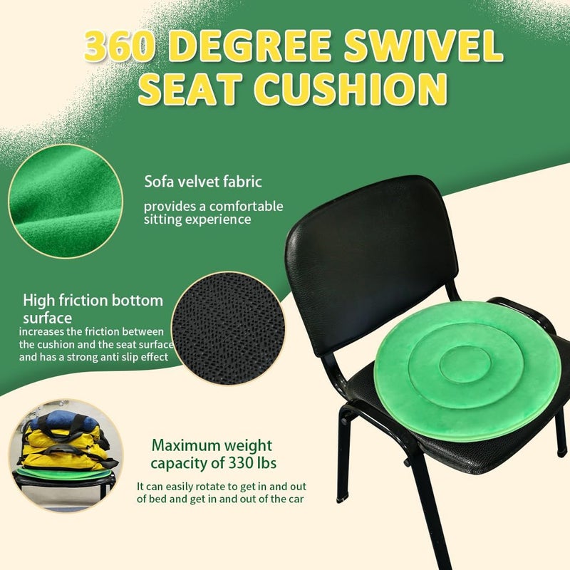 Ehucon 360 Degree Swivel Seat Cushion for Car or Chair,Rotating Seat Cushion for Elderly,Swivel Car Seat Chair Assist for Elderly to Turning Easily from Bed to Wheelchair (Green-1Count(17.7"X17.7")) - Image 3
